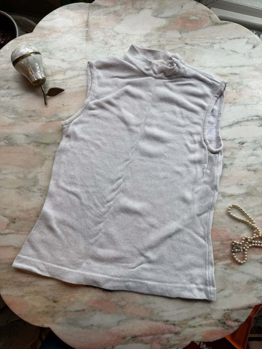 St. John Basics Mock Neck Sleeveless Knit Shell Top